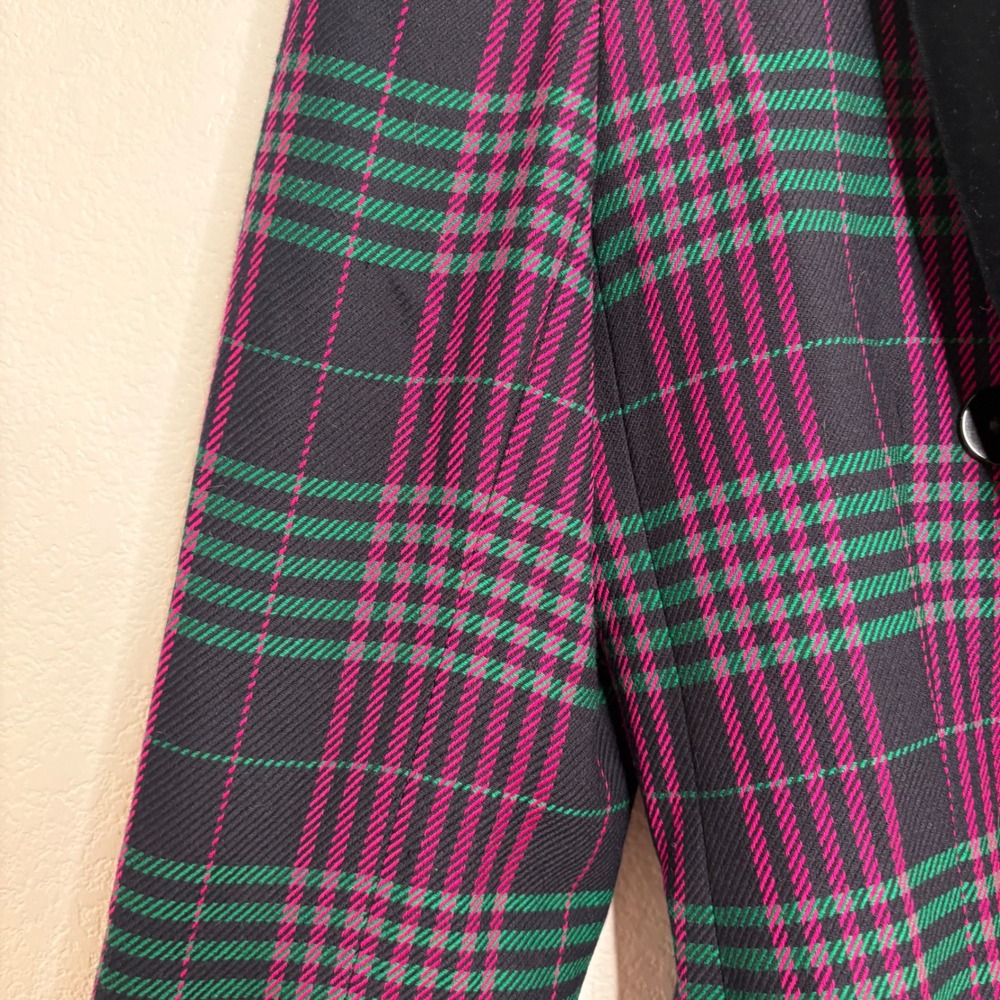 Jones New York Vintage Plaid Blazer Velvet Shawl Collar Size 10 - Picture 4 of 11